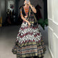 Lorenvalley Tussar Silk Black Leheriya Print with Foil Print and Paper Mirror Work Lace Lehenga Choli with Dupatta | Swadesiicart