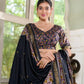 Lorenvalley Black Tussar Silk Floral Print with Foil Print Lehenga Choli with Dupatta | Swadesiicart