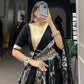Lorenvalley Black Rayon and Tussar Silk Plain And Printed With Embossed Design Gota Lace Lehenga Choli with Dupatta | Swadesiicart