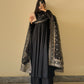 Lorenvalley Black Faux Georgette Yoke and Sleeve Potli Button Work Kurta Palazzo With Dupatta Set | Swadesiicart
