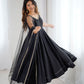 Lorenvalley Fashion Black Pure Romansilk Chanderi Fabric Yoke Fancy Lace Work Anarkali Kurta Pant With Dupatta Set - Swadesiicart