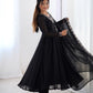 Lorenvalley Black Faux Georgette Fancy Embroidery Beads And Jari Work Anarkali Kurta Palazzo With Dupatta Set | Swadesiicart