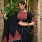 Lorenvalley Black Pure Cotton Plain With Printed And Paper Mirror Work Lace Lehenga Choli | Swadesiicart