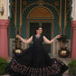 Lorenvalley Black Rayon Fabric with Printed Attached In Frill And Neck Gown | Swadesiicart