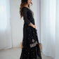 Lorenvalley Black Soft Crunchy Silk with Embroidery Sequence and Jari Work Kurta Palazzo with Dupatta | Swadesiicart