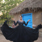Lorenvalley Black Rayon Fabric With Real Mirror Work Gown | Swadesiicart
