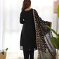 Lorenvalley Black Vichitra Silk Embroidery Sequence and Dori Thread Work Kurta Trousers with Dupatta Set | Swadesiicart