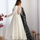 Lorenvalley Fashion White Vichitra Silk Fabric Fully Flared Anarkali Pant With Dupatta Set - Swadesiicart