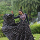 Lorenvalley Black Cotton Printed With Kutchi Gamthi Work and Kodi Lace Gown | Swadesiicart