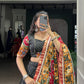 Lorenvalley Fashion Black Tasar Silk Print with Foil Work and Real Mirror Gamthi Work with Lace Touch Up Lehenga Choli with Dupatta | Swadesiicart