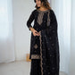 Lorenvalley Black Soft Crunchy Silk with Embroidery Sequence and Jari Work Kurta Palazzo with Dupatta | Swadesiicart
