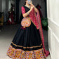 Lorenvalley Black Pure CottonPlain And Original Mirror Gamthi Work Lace Border Lehenga Choli with Dupatta | Swadesiicart