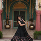 Lorenvalley Black Rayon Fabric with Printed Attached In Frill And Neck Gown | Swadesiicart