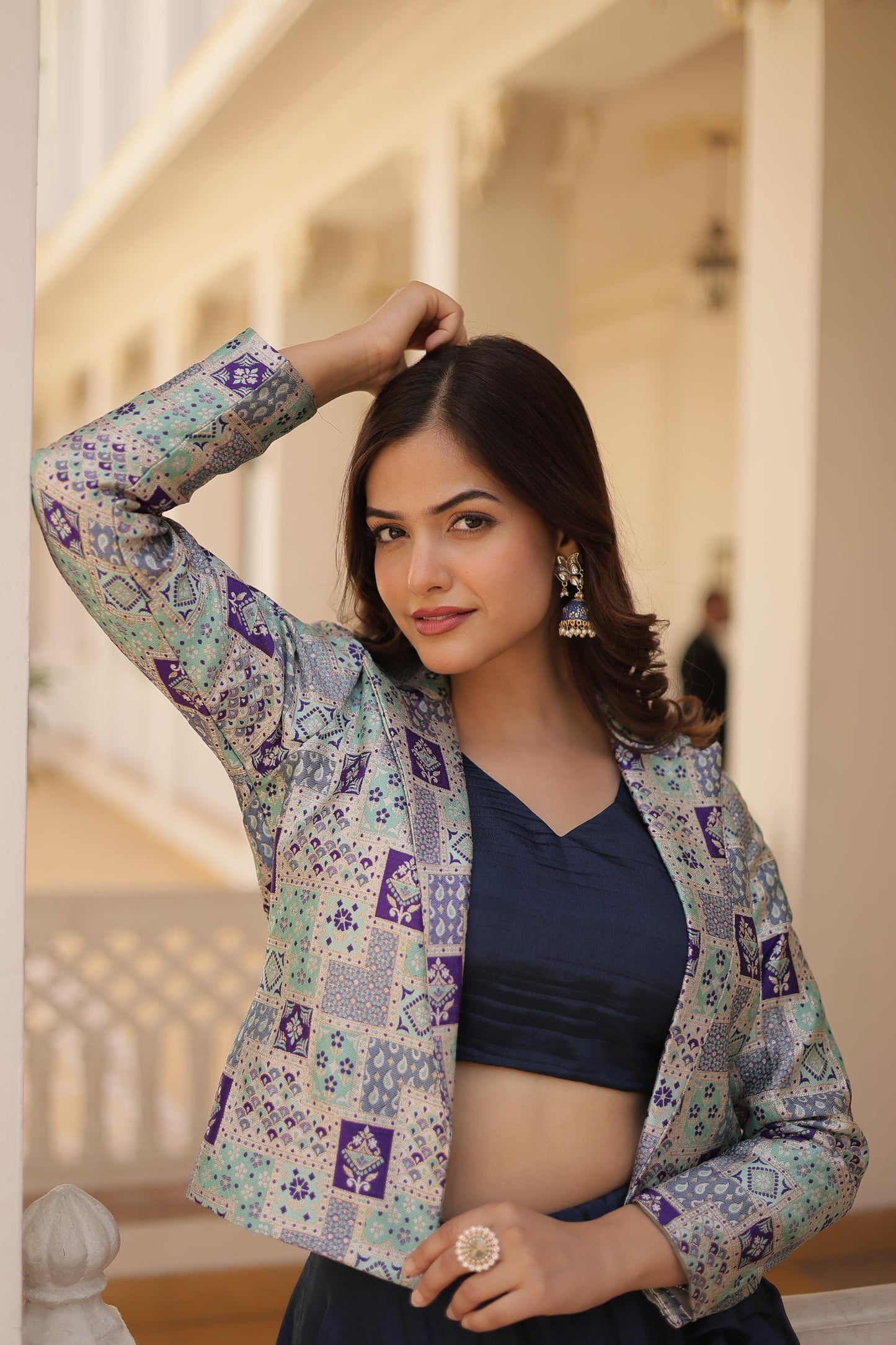 Lorenvalley Black Premium Chinnon Lehenga Choli with Jacquard Woven Design Koti | Swadesiicart