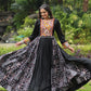 Lorenvalley Black Rayon Contrast of Printed with Kutchi Gamthi work Gown | Swadesiicart