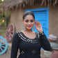 Lorenvalley Black Rayon Fabric With Real Mirror Work Gown | Swadesiicart