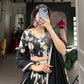 Lorenvalley Black Tussar Silk Floral Printed Lehenga Choli | Swadesiicart
