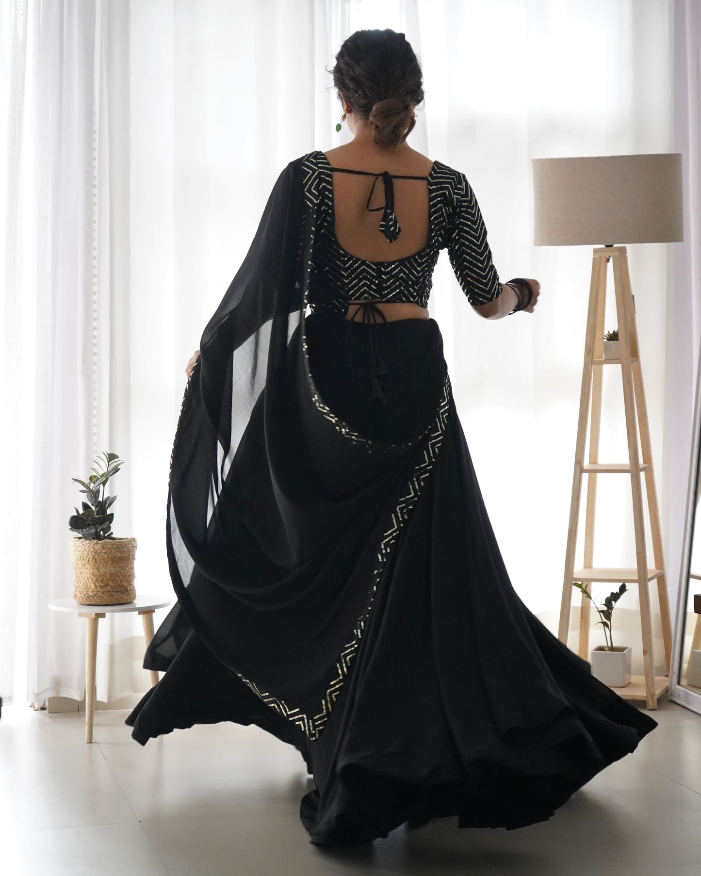 Lorenvalley Black Faux Georgette Plain Micro Cotton Full Inner with Canvas Patta Double Lining Lehenga Choli | Swadesiicart