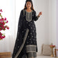 Lorenvalley Black Chinon Silk Embroidery Sequence and Jari Work Kurta Trousers with Dupatta Set | Swadesiicart