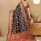 Lorenvalley Fashion Black Soft Katan Silk Woven Design Copper Zari Weaving Saree - Swadesiicart