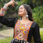Lorenvalley Black Rayon Contrast of Printed with Kutchi Gamthi work Gown | Swadesiicart