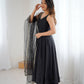 Lorenvalley Fashion Black Pure Romansilk Chanderi Fabric Yoke Fancy Lace Work Anarkali Kurta Pant With Dupatta Set - Swadesiicart