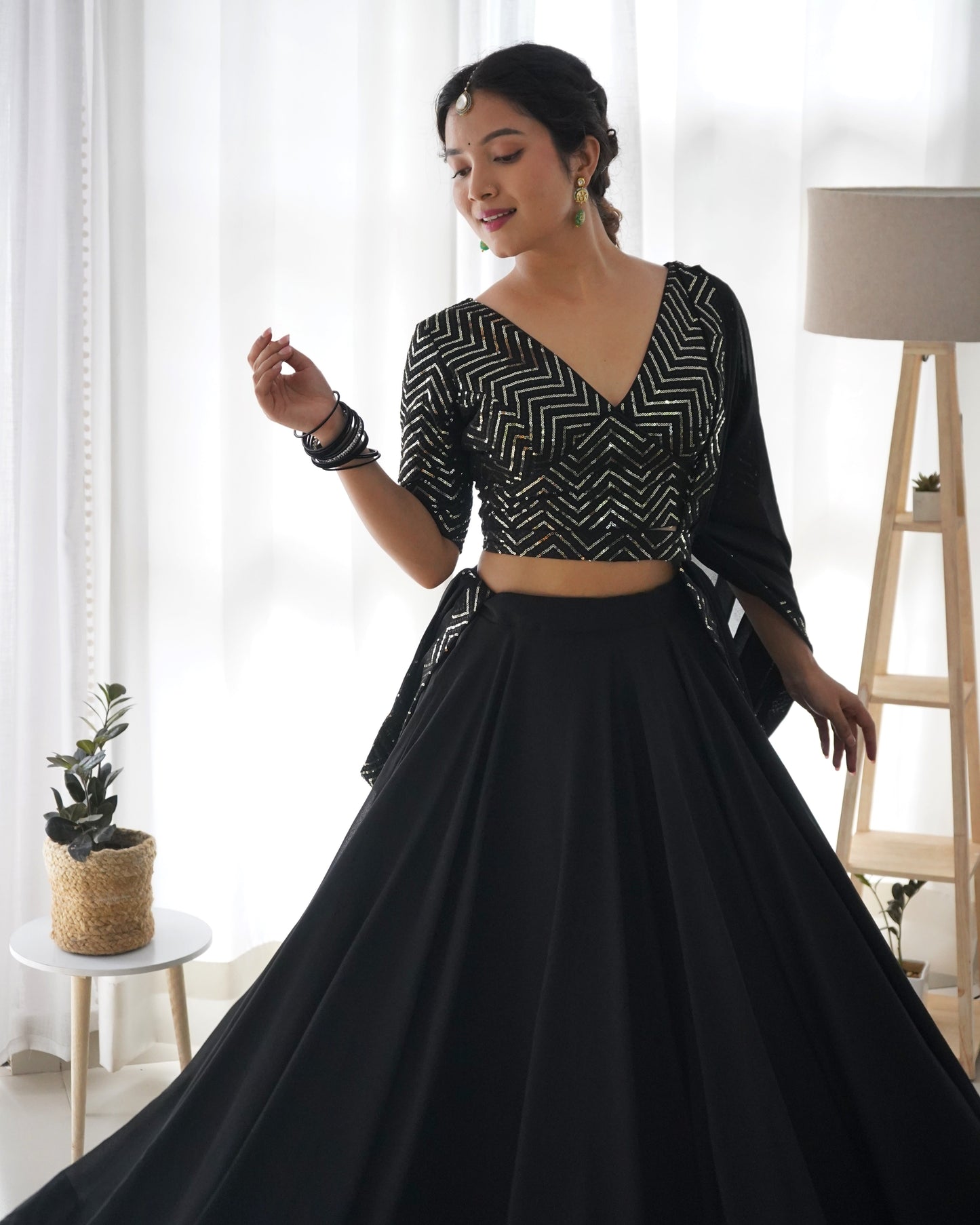 Lorenvalley Black Faux Georgette Plain Micro Cotton Full Inner with Canvas Patta Double Lining Lehenga Choli | Swadesiicart