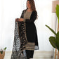 Lorenvalley Black Vichitra Silk Embroidery Sequence and Dori Thread Work Kurta Trousers with Dupatta Set | Swadesiicart