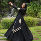 Lorenvalley Black Rayon Fabric With Kutchi Gamthi Lace Gown | Swadesiicart