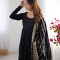 Lorenvalley Women Pure Roman silk Chanderi Fabric Layer Gathering Anarkali Kurta Pant With Dupatta Set | Swadesiicart