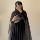 Lorenvalley Black Faux Georgette Yoke and Sleeve Potli Button Work Kurta Palazzo With Dupatta Set | Swadesiicart
