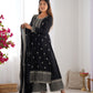 Lorenvalley Black Chinon Silk Embroidery Sequence and Jari Work Kurta Trousers with Dupatta Set | Swadesiicart