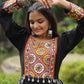 Lorenvalley Black Rayon Contrast of Printed with Kutchi Gamthi work Gown | Swadesiicart