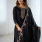 Lorenvalley Black Soft Crunchy Silk with Embroidery Sequence and Jari Work Kurta Palazzo with Dupatta | Swadesiicart