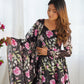 Lorenvalley Soft Organza Silk With Floral Print Fully Flared Anarkali Pant With Dupatta Set - Black | Swadesiicart