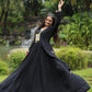 Lorenvalley Black Rayon Fabric With Kutchi Gamthi Lace Gown | Swadesiicart
