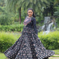 Lorenvalley Black Cotton Printed With Kutchi Gamthi Work and Kodi Lace Gown | Swadesiicart