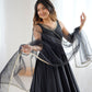 Lorenvalley Fashion Black Pure Romansilk Chanderi Fabric Yoke Fancy Lace Work Anarkali Kurta Pant With Dupatta Set - Swadesiicart
