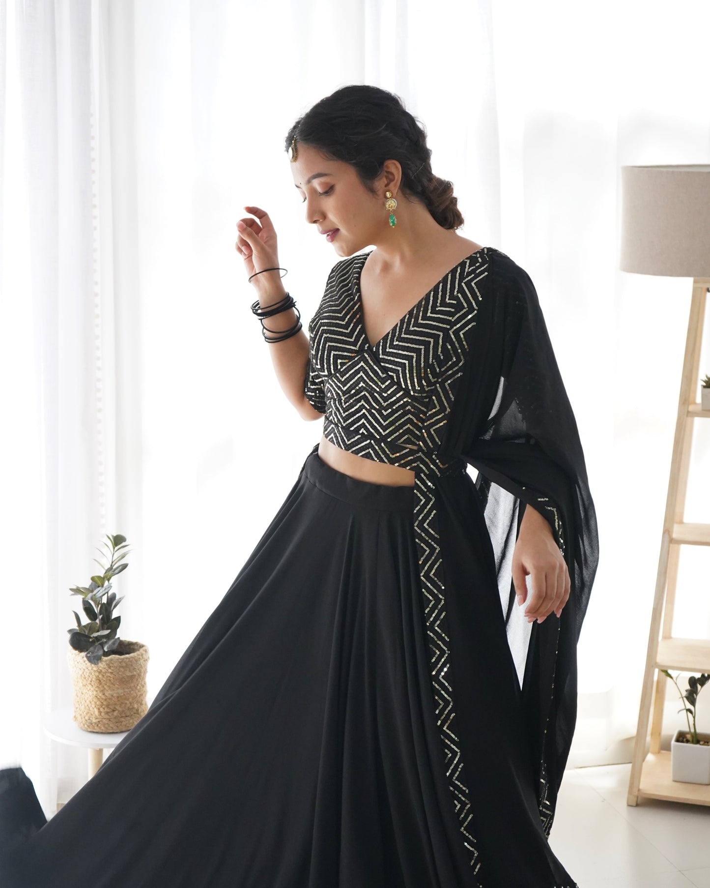 Lorenvalley Black Faux Georgette Plain Micro Cotton Full Inner with Canvas Patta Double Lining Lehenga Choli | Swadesiicart