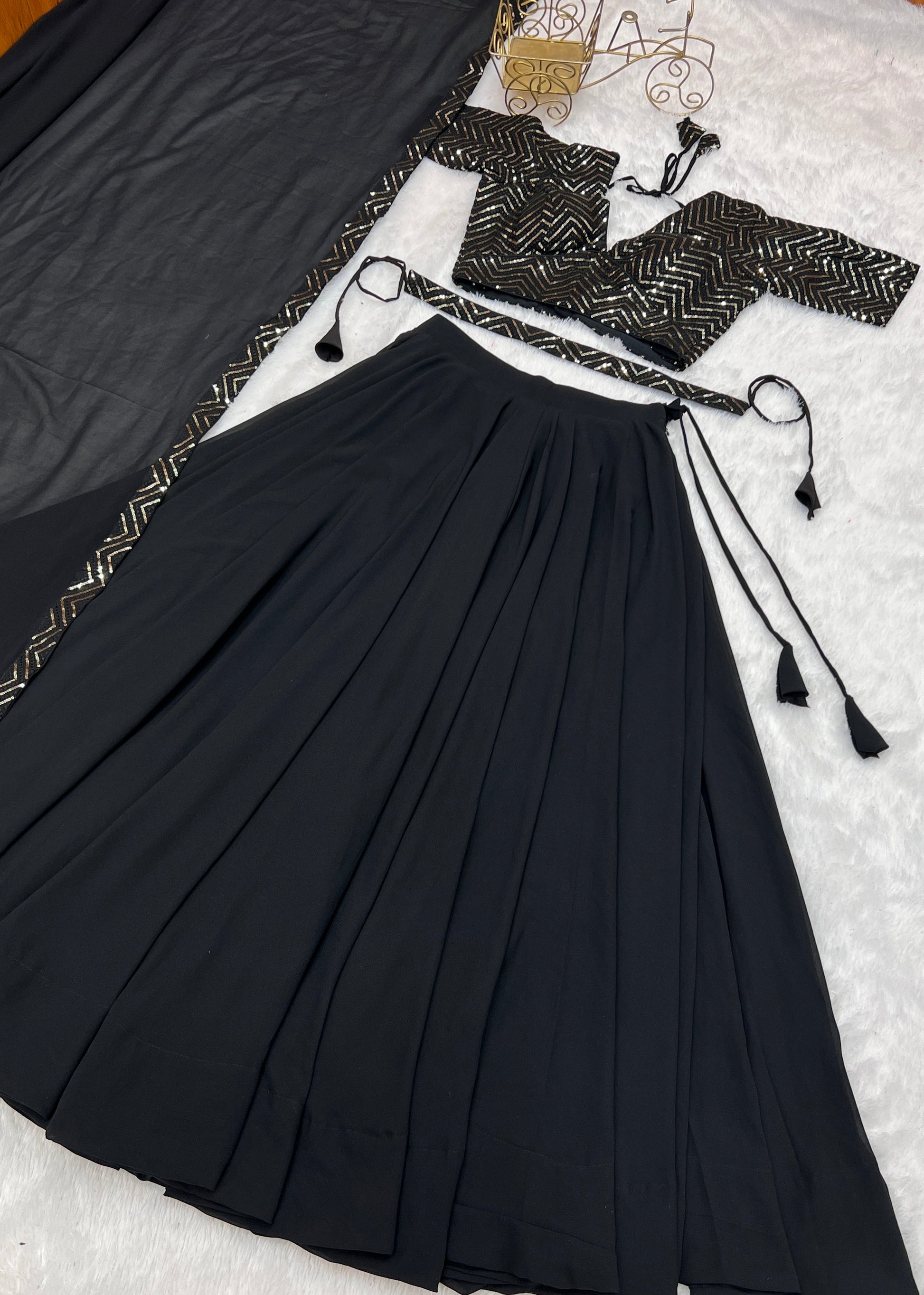 Lorenvalley Black Faux Georgette Plain Micro Cotton Full Inner with Canvas Patta Double Lining Lehenga Choli | Swadesiicart