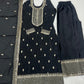 Lorenvalley Black Chinon Silk Embroidery Sequence and Jari Work Kurta Trousers with Dupatta Set | Swadesiicart