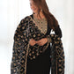 Lorenvalley Black Vichitra Silk Embroidery Sequence and Dori Thread Work Kurta Trousers with Dupatta Set | Swadesiicart
