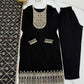 Lorenvalley Black Vichitra Silk Embroidery Sequence and Dori Thread Work Kurta Trousers with Dupatta Set | Swadesiicart