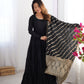Lorenvalley Women Pure Roman silk Chanderi Fabric Layer Gathering Anarkali Kurta Pant With Dupatta Set | Swadesiicart