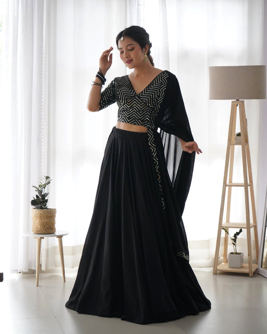 Lorenvalley Black Faux Georgette Plain Micro Cotton Full Inner with Canvas Patta Double Lining Lehenga Choli | Swadesiicart