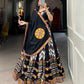 Lorenvalley Black Rayon With Printed Silk Original Mirror Gamthi Work Lehenga Choli With Dupatta | Swadesiicart