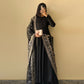 Lorenvalley Black Faux Georgette Yoke and Sleeve Potli Button Work Kurta Palazzo With Dupatta Set | Swadesiicart