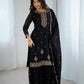Lorenvalley Black Soft Crunchy Silk with Embroidery Sequence and Jari Work Kurta Palazzo with Dupatta | Swadesiicart