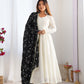 Lorenvalley Fashion White Vichitra Silk Fabric Fully Flared Anarkali Pant With Dupatta Set - Swadesiicart