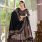 Lorenvalley Black Tussar Silk Floral Print with Foil Print Lehenga Choli with Dupatta | Swadesiicart